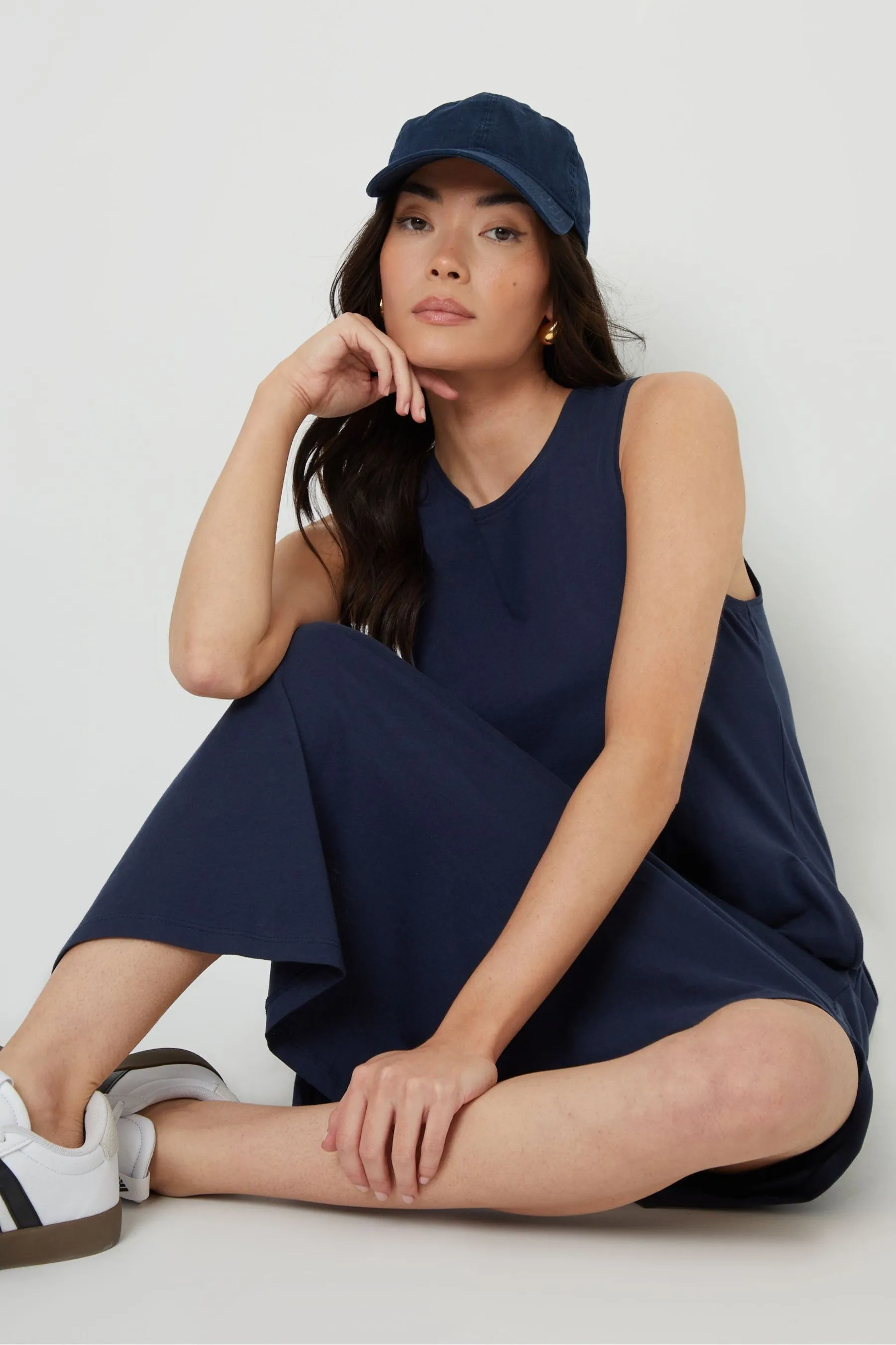 Threadbare Sleeveless Jersey Midi 100% Cotton Dress With Pockets    