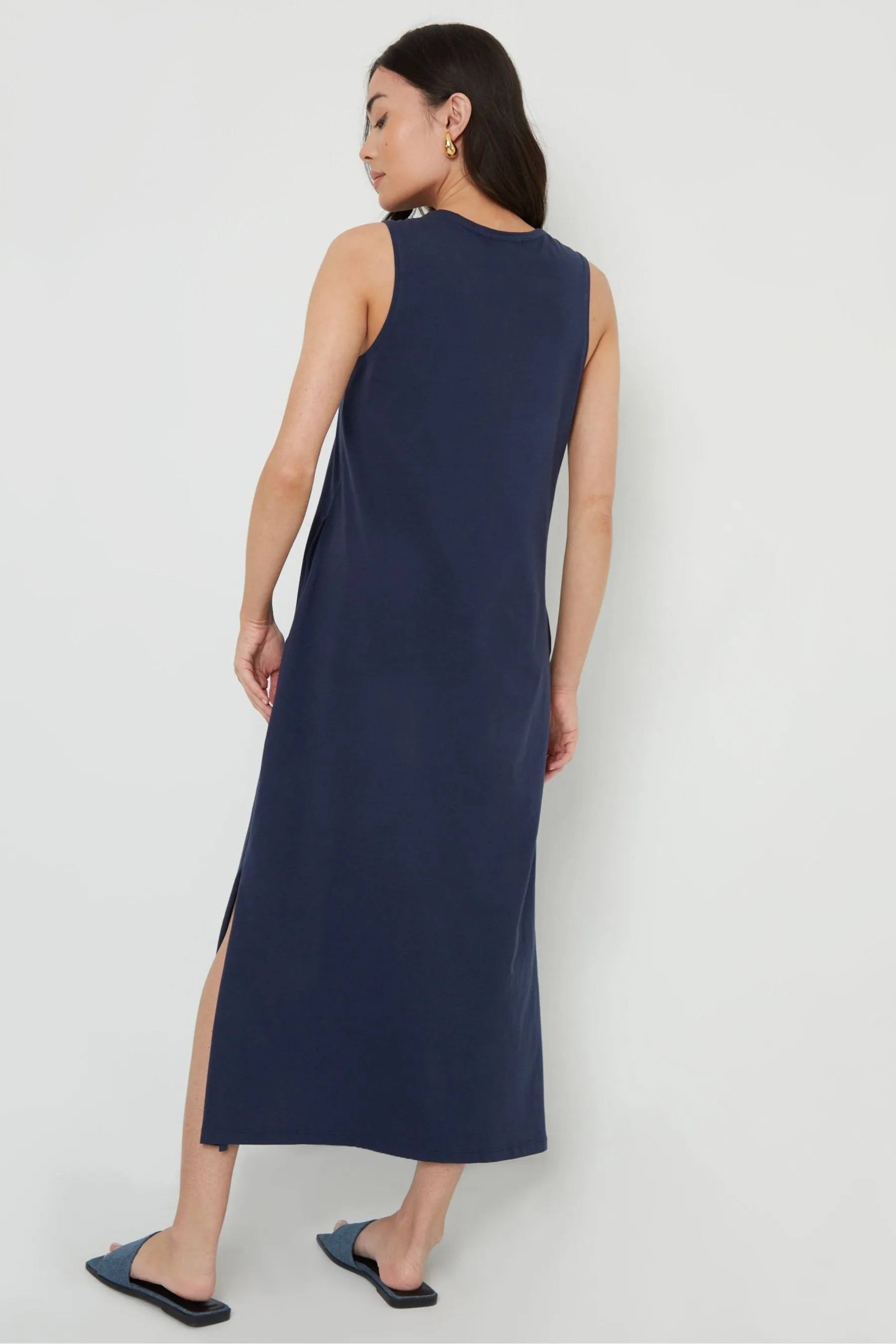 Threadbare Sleeveless Jersey Midi 100% Cotton Dress With Pockets    