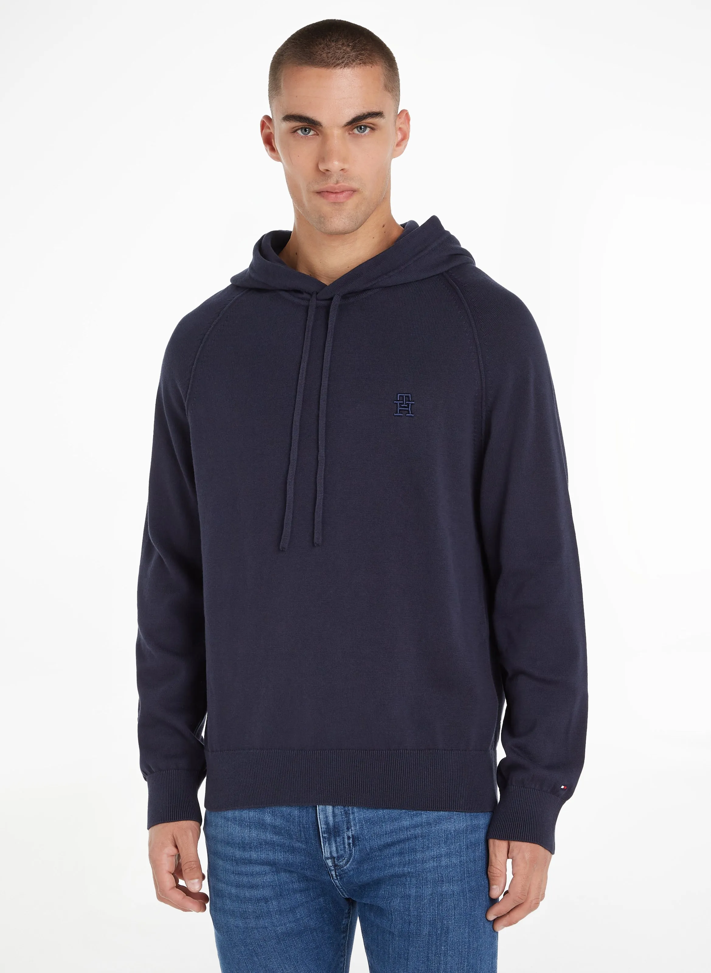  TOMMY HILFIGER   Felpa con cappuccio scollo tondo ricamata in cotone bio | Blu