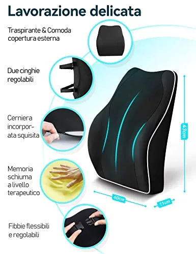 Travel Ease Cuscino Lombare Ergonomico, Supporto per la Schiena in Schiuma di Memoria per Seggiolino Auto Sedia da Ufficio, Schi