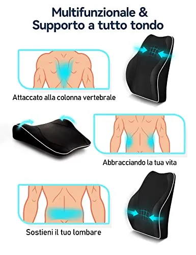 Travel Ease Cuscino Lombare Ergonomico, Supporto per la Schiena in Schiuma di Memoria per Seggiolino Auto Sedia da Ufficio, Schi