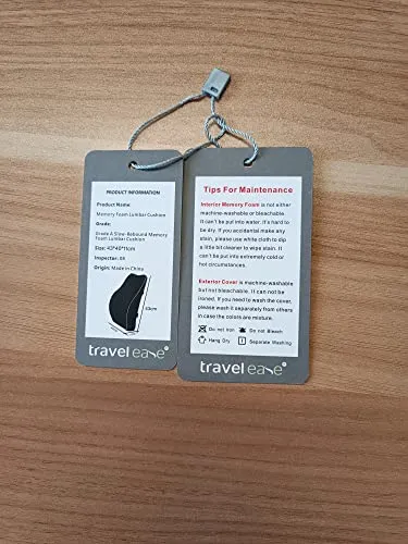 Travel Ease Cuscino Lombare Ergonomico, Supporto per la Schiena in Schiuma di Memoria per Seggiolino Auto Sedia da Ufficio, Schi