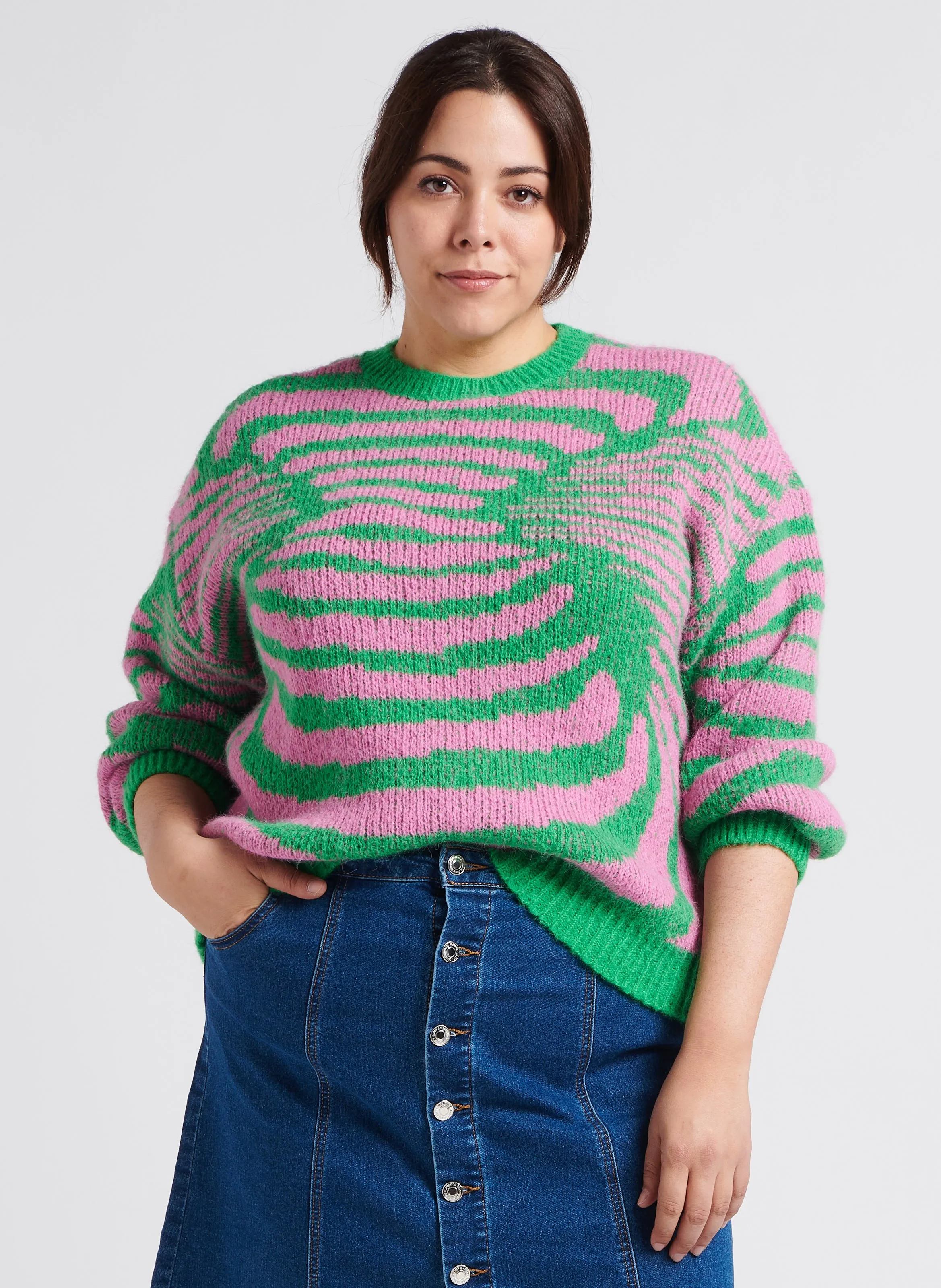  VERO MODA CURVE   Maglione bicolore con scollo tondo | Verde