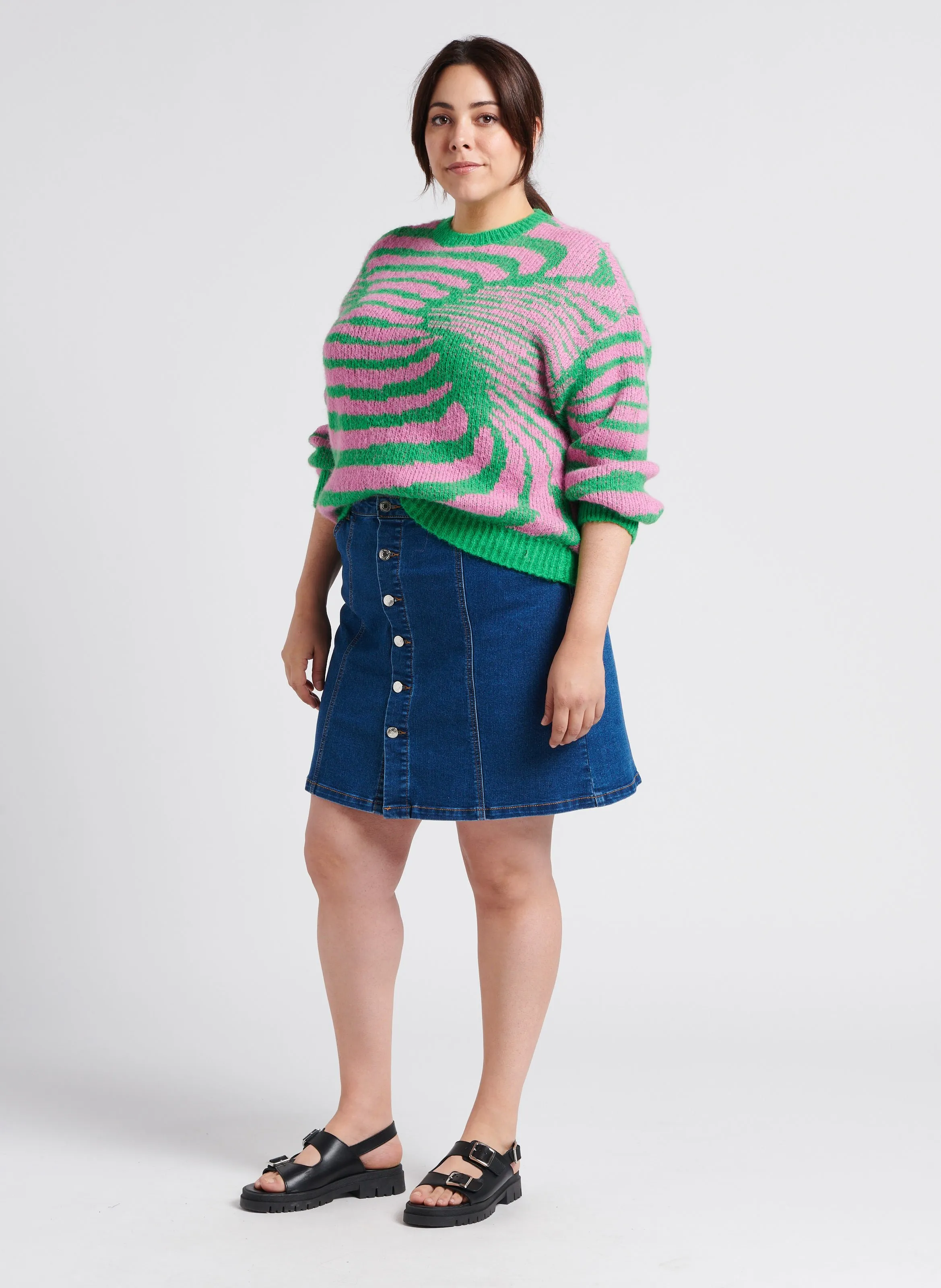  VERO MODA CURVE   Maglione bicolore con scollo tondo | Verde