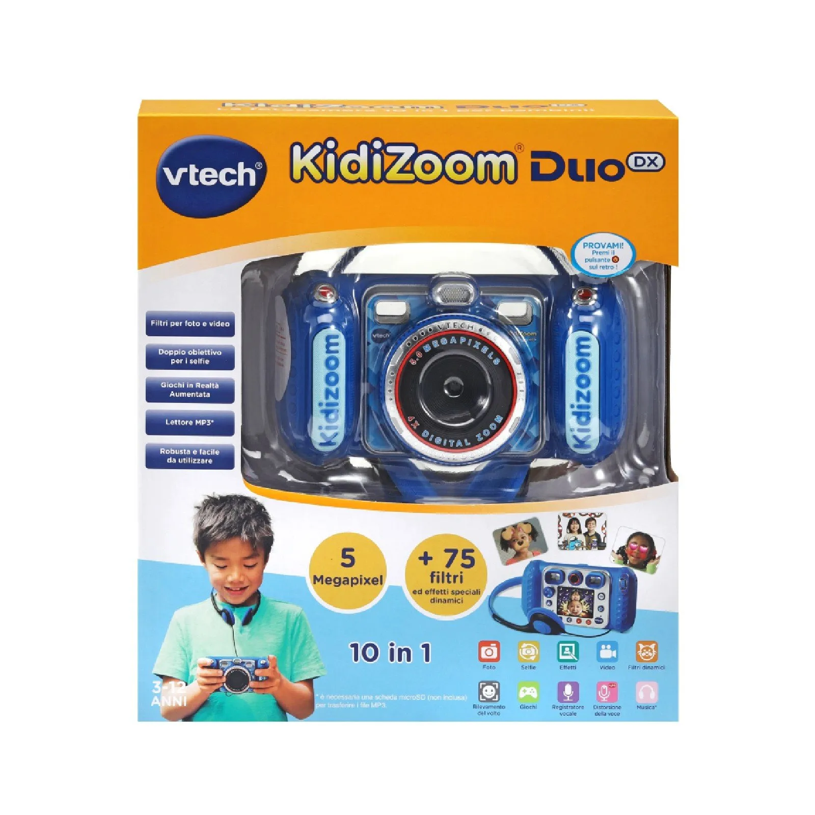 VTech Kidizoom Duo DX Blu Macchina Fotografica per Bambini 75+ Filtri e Antiurto 