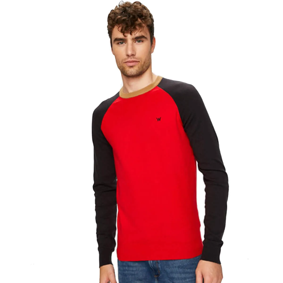 Wrangler maglioncino uomo raglan knit colore rosso/blu
